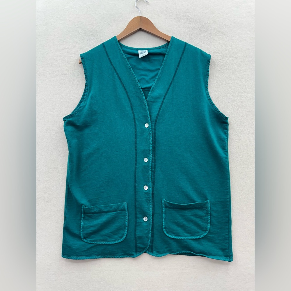 Hot Cotton Marc Ware Women’s Large Vintage Vest 100% Cotton Green Lagenlook
